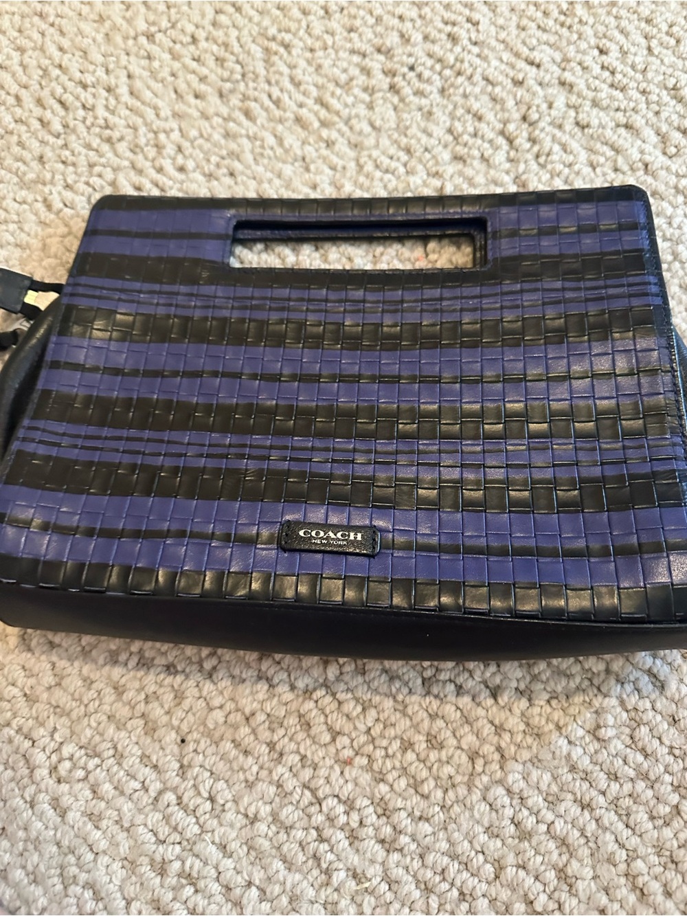 Coach Purple and Black Woven Leather Handbag